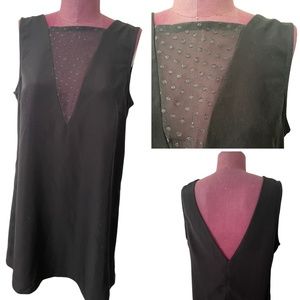 Black Swing Mini Dress with Mesh Polka Dot V-Neck - Never Worn - L / XL
